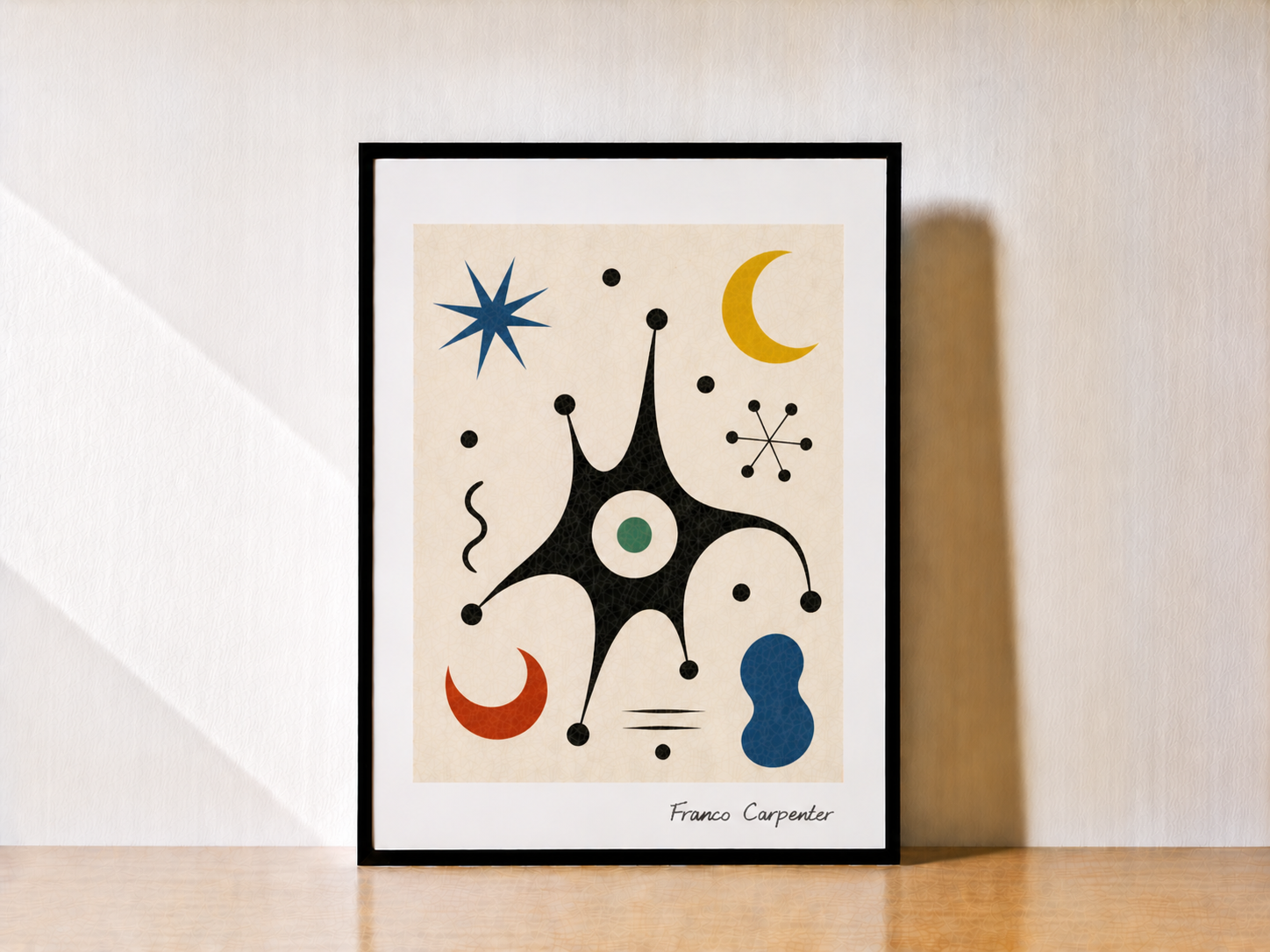 Abstract art on minimalist shelf