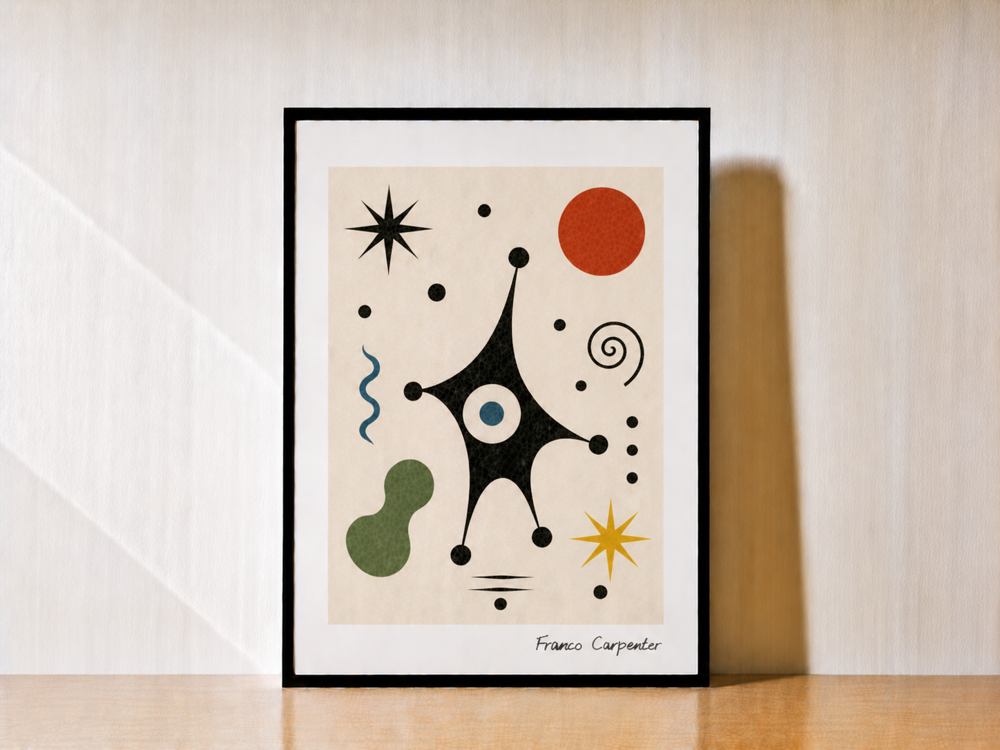 Abstract art on warm wooden tabletop