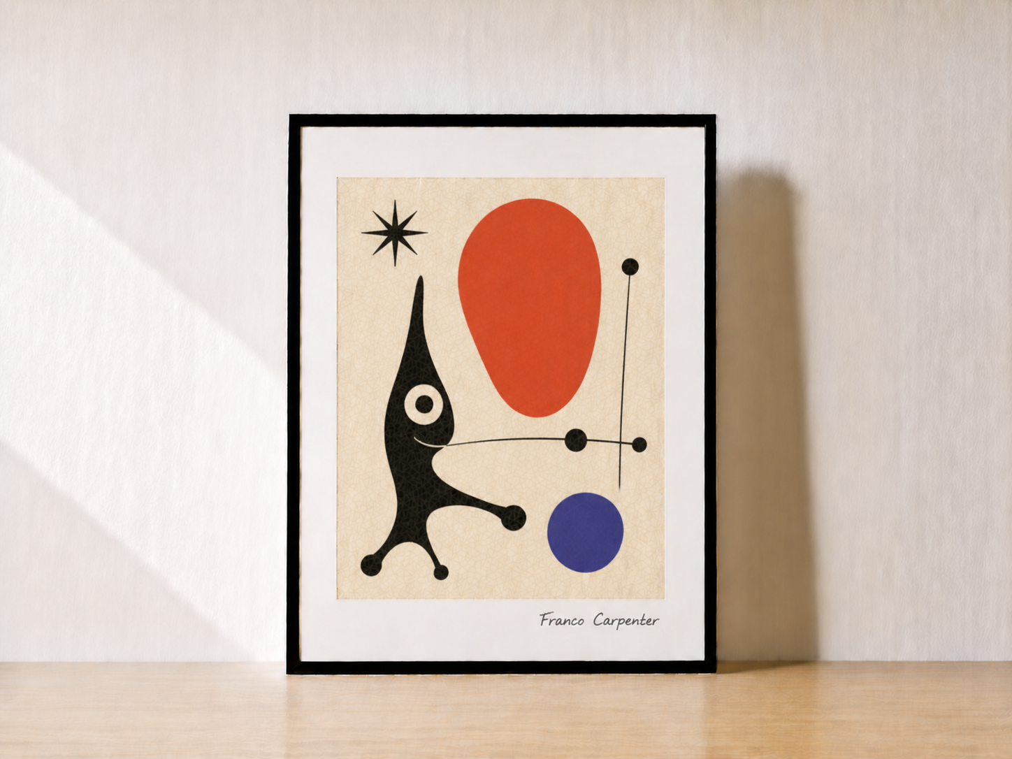 Abstract art on wooden shelf