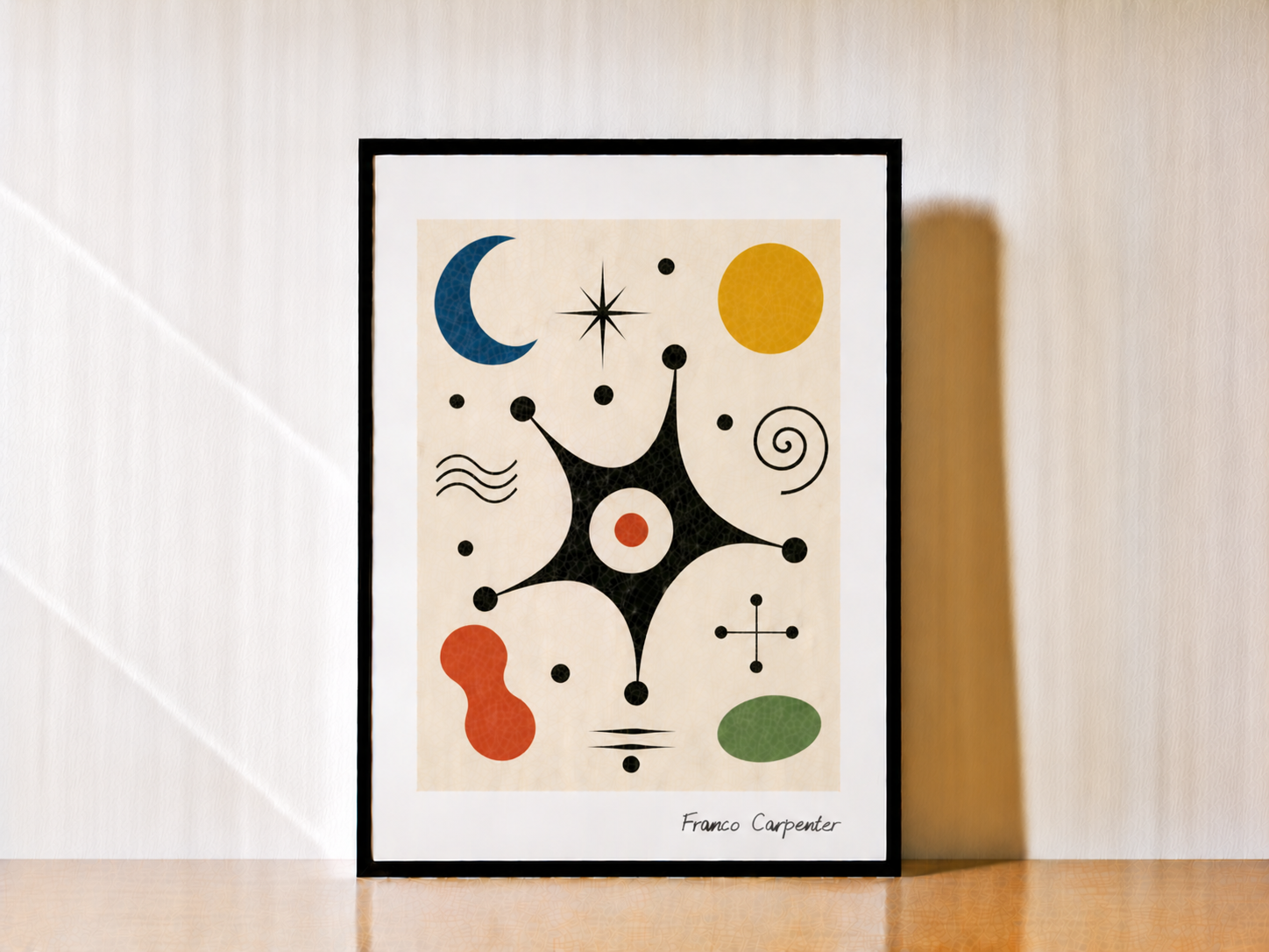 Minimalist abstract art on wooden table