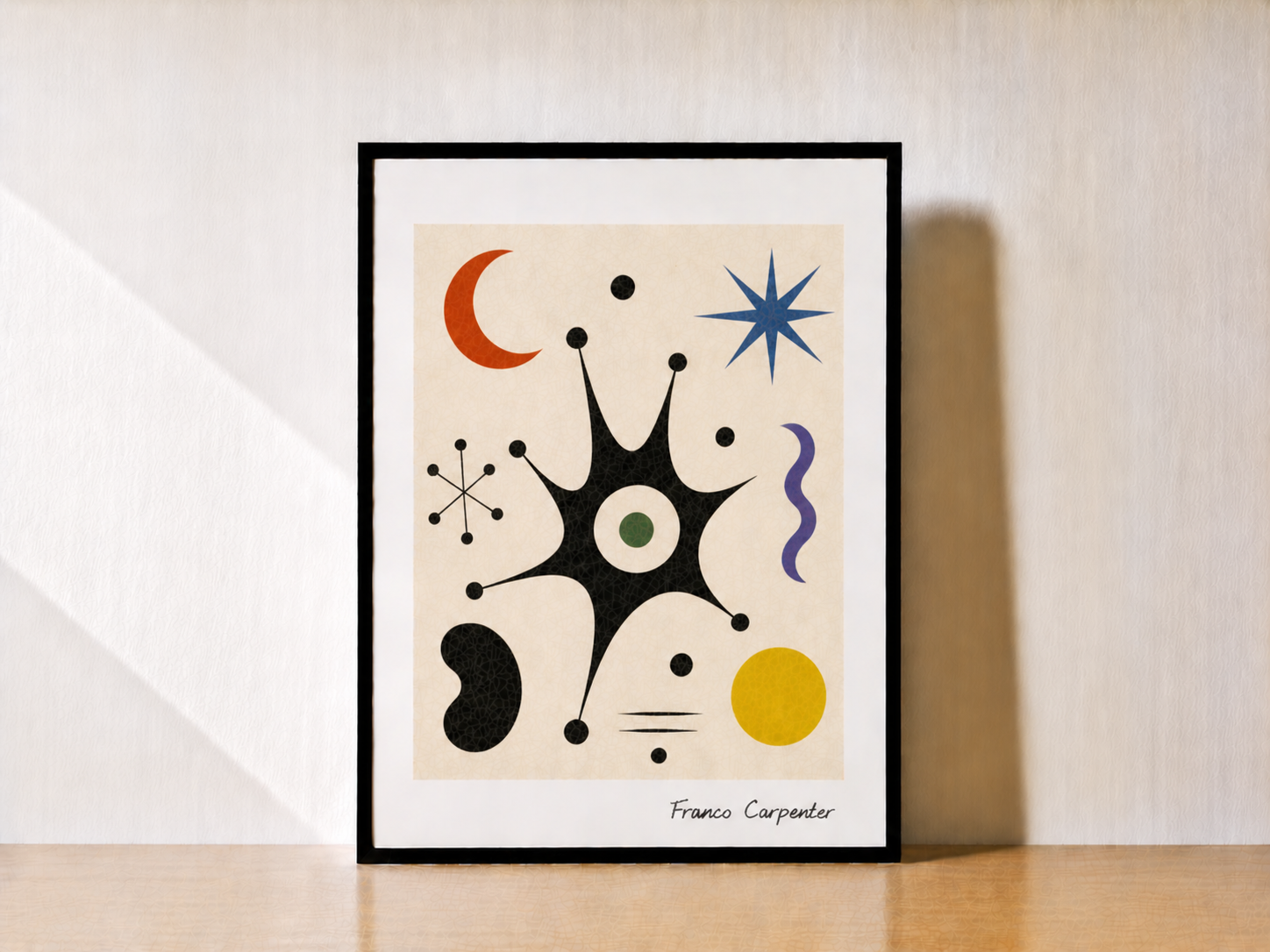 Modern abstract art on wooden desk